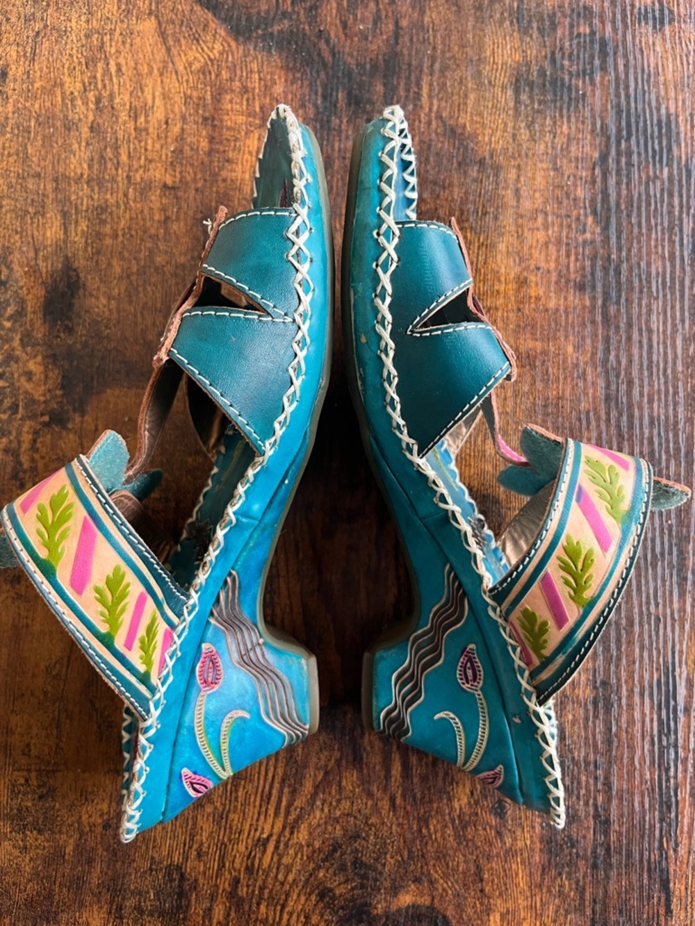 Colorful Teal Sandals with Pink Floral Accents - Picture 5 of 16